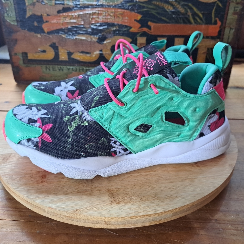 Reebok Furylite Graphic Sneakers Women's 5.5 Kid's 4 Pink Teal Floral V70598